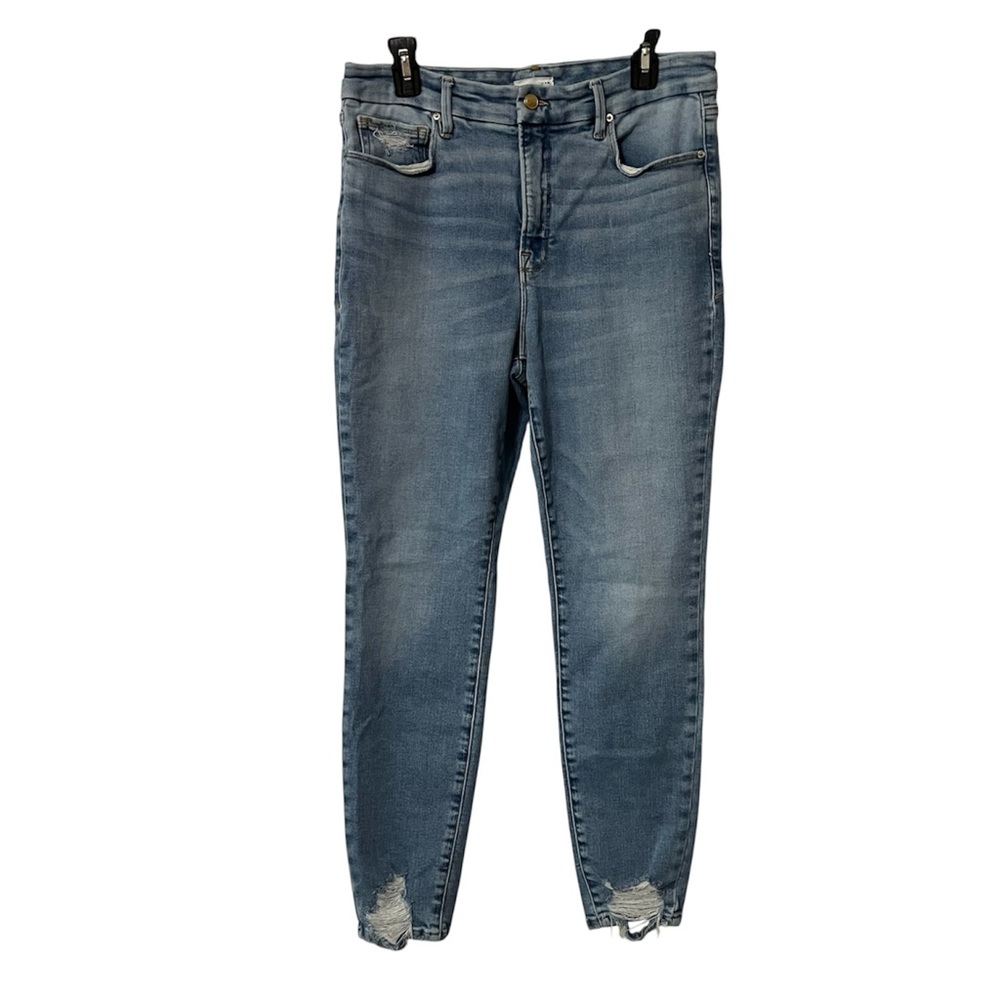 Good American Good Legs Clean Hem in Indigo 506 chewed hem Jeans Size 29